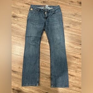 Cinch IAN Men’s Jeans 32x34 Distressed Denim Fabric Repair Patchwork Crafts